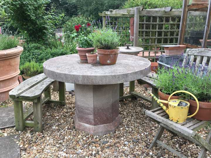 Round stone shop garden table