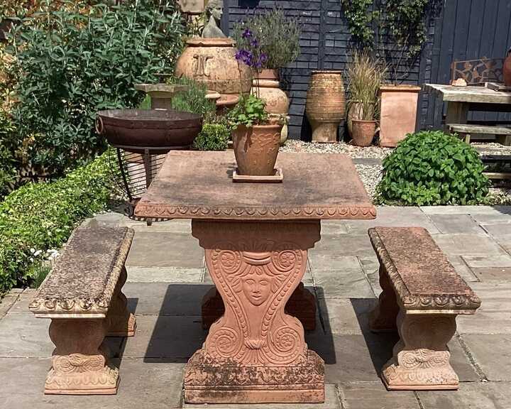 rustic table and benches