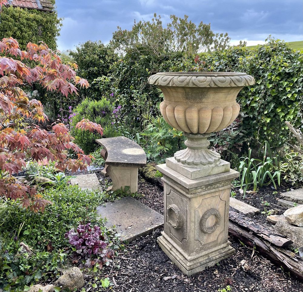 Sandstone Reeded Vase & Ornamental Plinth | Our Products | Mud Mountain ...